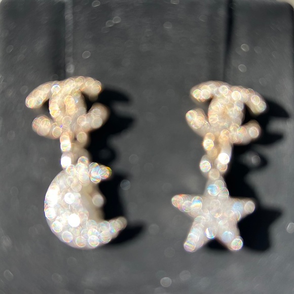CHANEL Crystal CC Logo Star And Moon Earrings - Picture 7 of 12
